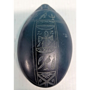 Egyptian Scarab Beetle Carved Stone Paperweight Hieroglyphics Rock 4" Vintage